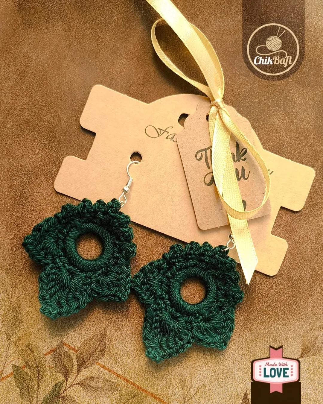 گوشواره قلاب بافی طرح برگ