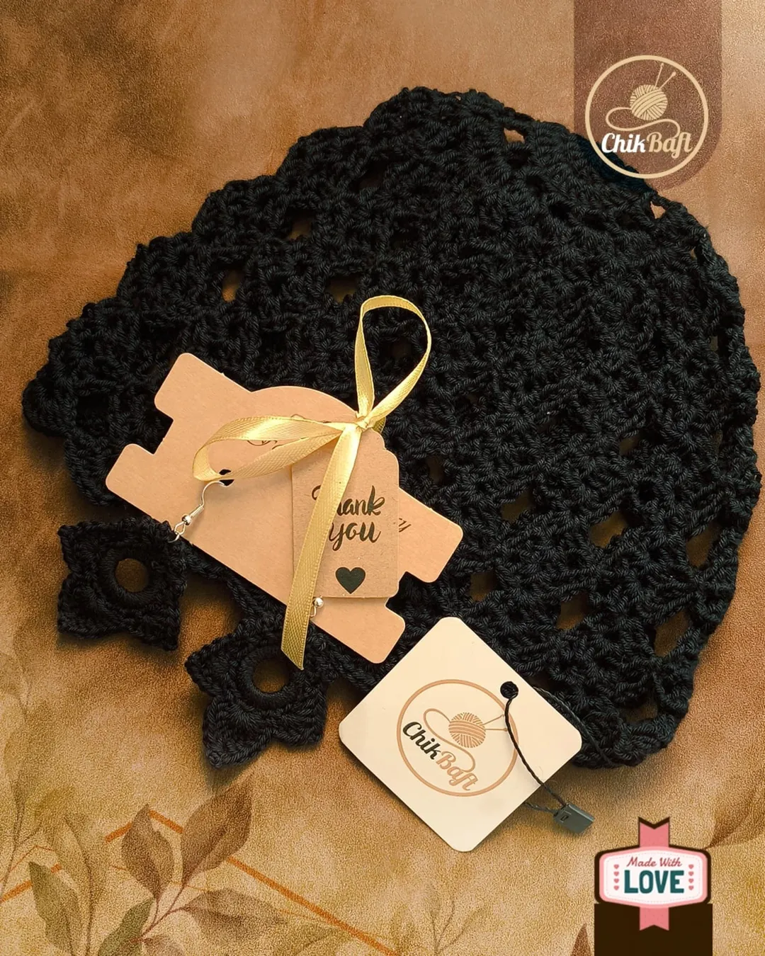 ست کلاه موتیف و گوشواره طرح برگی